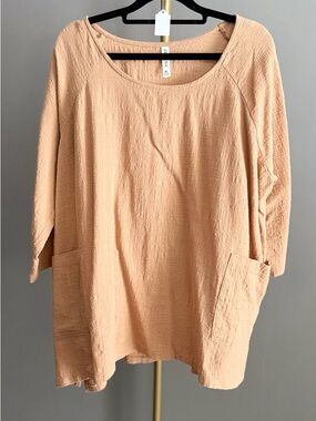 Zenana XL Cotton Gauze Pullover Tunic Brush Taupe Oversized Boho Lightweight Top